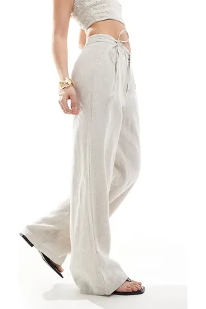 Pull&Bear – Leinen-Hose in mit Bindeband