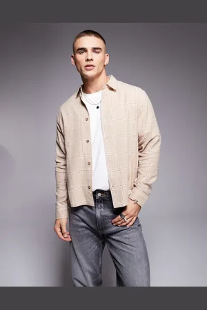 ASOS – Kastiges kariertes Hemd in Beige