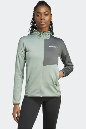 adidas Terrex – xperior climawarm – Leichte Fleece-Jacke in Silver Green / Legend Ivy mit Kapuze