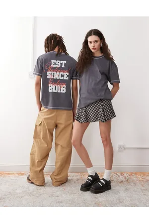 Reclaimed – Unisex-T-Shirt in Anthrazit mit Oversize-Schnitt und Rückenprint