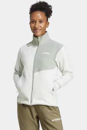 adidas Terrex – Fleece-Jacke in Leinengrün und Silbergrün mit Reißverschluss
