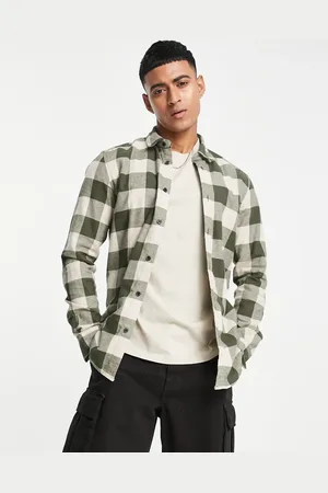 Only & Sons – Kariertes Holzfällerhemd in Khaki und Beige