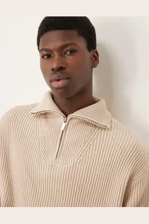 SELECTED – Pullover in Creme mit halblangem Reißverschluss