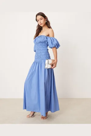 Abercrombie & Fitch – Schulterfreies, gesmoktes Maxikleid in mit niedriger Taille und Kachelmuster