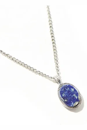 ASOS – Silberfarbene Halskette mit Anhänger mit Lapislazuli-Halbedelstein in Blau