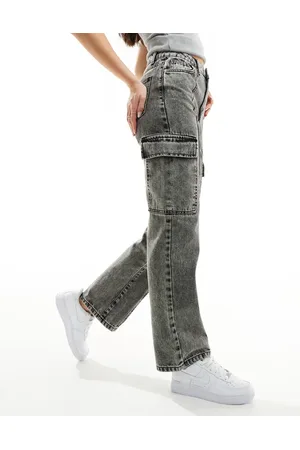Miss Selfridge – Cargo-Jeans in verwaschenem mit geradem Schnitt
