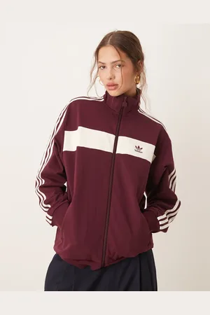 adidas – Retro-Trainingsjacke in Burgunderrot