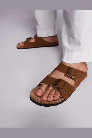 ASOS – Sandalen in Hellbraun mit zwei Riemchen und Korksohle