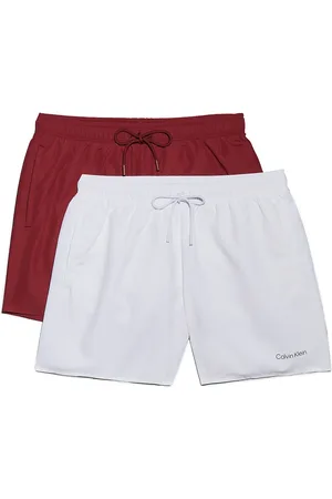 Calvin Klein – 2er-Pack mittellange Badeshorts mit Kordelzug in und Weinrot