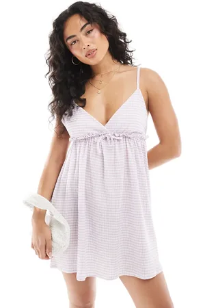 Miss Selfridge – Babydoll-Camisolekleid mit Vichy-Karos in Flieder