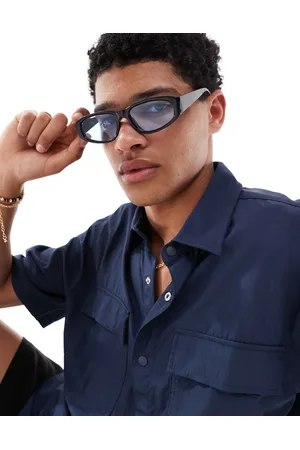 Pull&Bear – Eckige Sonnenbrille in mit blauen Gläsern
