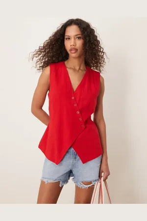 Abercrombie & Fitch – Asymmetrisches Longline-Trägertop aus Leinen in Salsa