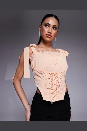 ASOS – Chiffon-Korsett in Zartrosa mit Schnürung