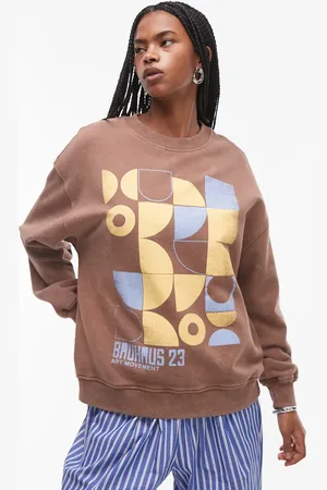 Topshop – Sweatshirt in Schokobraun mit „Bauhaus“-Print
