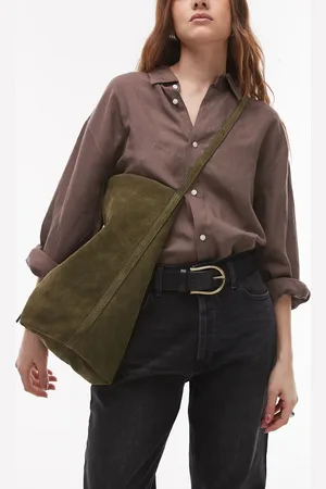 Topshop – Luna – Tragetasche aus Wildleder in Olivgrün