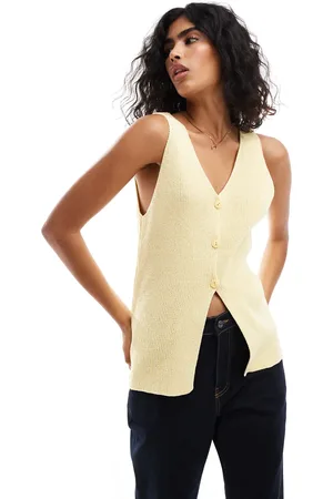 ASOS – Longline-Weste aus Strick in Zitronengelb mit V-Ausschnitt