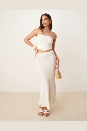 SELECTED Femme – Langer Rock aus Leinen in Creme