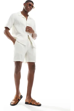 Only & Sons ONLY & – Schlupfshorts aus grob gewebter Baumwolle in Creme, Kombiteil