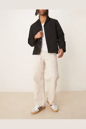JACK & JONES – Weite Carpenter-Hose in Beige mit Kontrastnähten