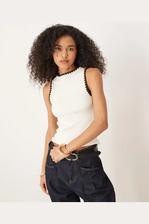 ASOS – Tanktop in Cremeweiß mit U-Boot-Ausschnitt und Languettenstich