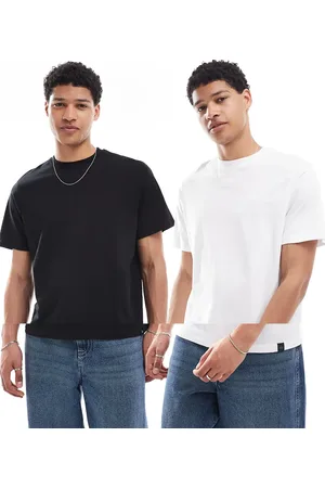 Pull&Bear – 2er-Pack T-Shirts in Schwarz und Weiß