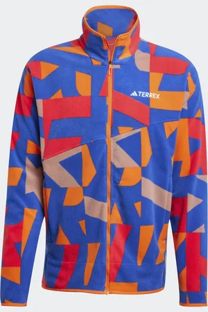 adidas – Terrex Multi – Bedruckte Fleecejacke in Warm Clay / Semi Lucid Blue mit durchgehendem Reißverschluss