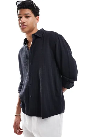 Only & Sons – Lockeres, langärmliges Hemd aus Leinenmix in Marineblau