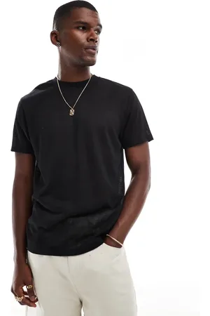 ASOS – T-Shirt in schwarzer Leinenoptik mit Rundhalsausschnitt
