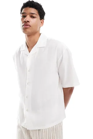 Pull&Bear – Hemd mit hohem Leinenanteil in Ecru