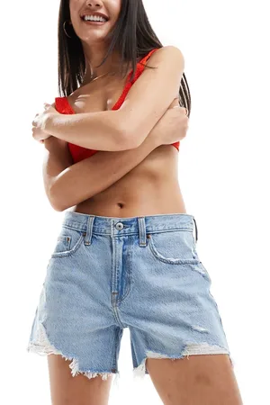 Abercrombie & Fitch – Weit geschnittene Jeans-Shorts in heller Waschung mit niedrigem Bund