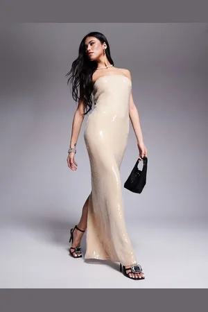 Rare Fashion London – Trägerloses Pailletten-Maxikleid in Buttercreme