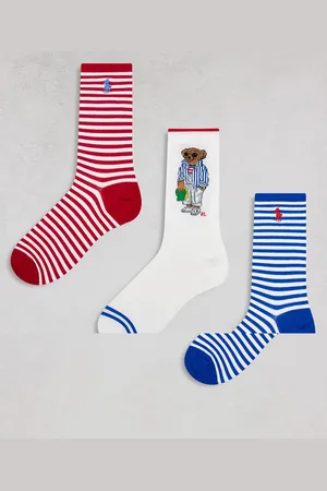 Ralph Lauren – 3er-Pack Socken in mehreren Farben mit Bärenmotiv