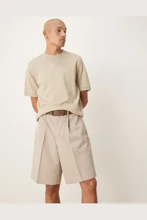 ASOS – Elegante Shorts in Steinbeige mit weitem Bein und Bundfalten vorn