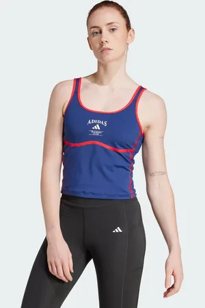 adidas – Heritage – Tanktop in Dunkelblau/Kreideweiß mit integriertem BH mit niedriger Stützkraft