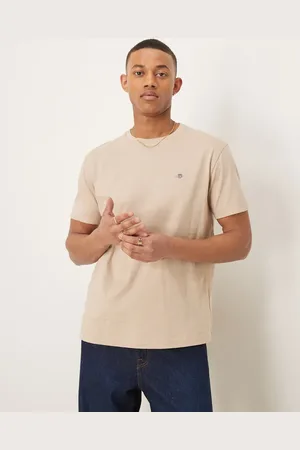 GANT – T-Shirt in Beige mit Wappenlogo