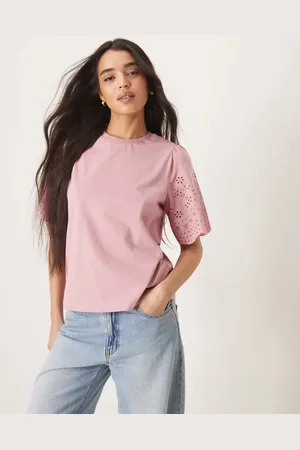 Y.A.S – T-Shirt in Weiß mit Lochmuster an den Ärmeln