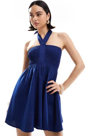 Esmée – Exclusive – Mini-Strandkleid in mit Neckholder und gesmoktem Oberteil