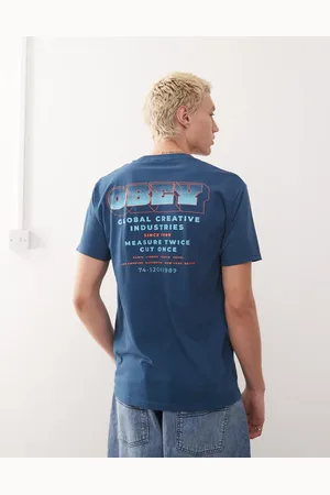 Obey – T-Shirt in Hafenblau mit „Measure Twice“-Rückenprint