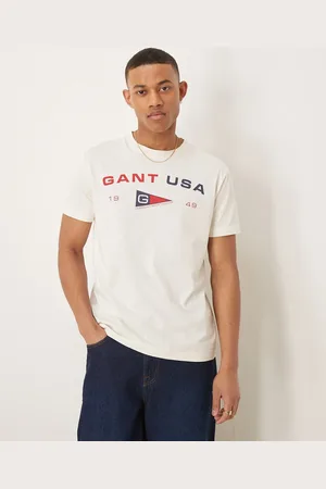 GANT – T-Shirt in Cremeweiß mit „USA“-Flaggen-Logoprint