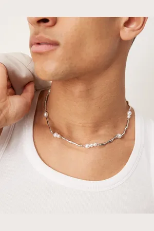 ASOS – Silberfarbene Halskette mit Gliedern im Schmelz- und Perlendesign