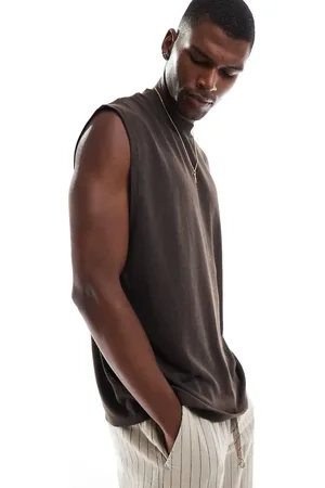 ASOS – Oversize-Tanktop in dunkelbrauner Leinenoptik