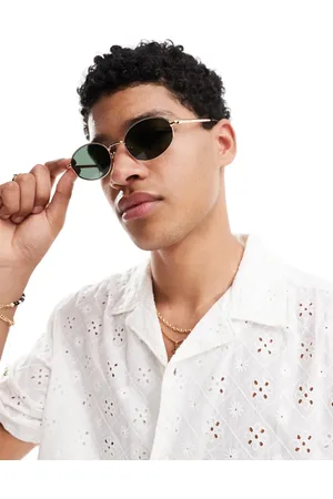 Pull&Bear – Ovale Sonnenbrille mit Metallrahmen in Goldoptik