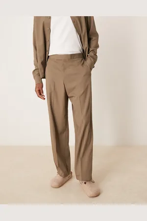 ASOS – Elegante Hose in Khaki mit weitem Bein, elastischem Taillenbund und superweicher Struktur, Kombiteil