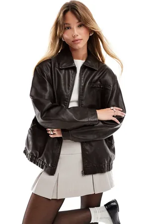 ASOS – Jacke in schwarzer Lederoptik mit Kragen
