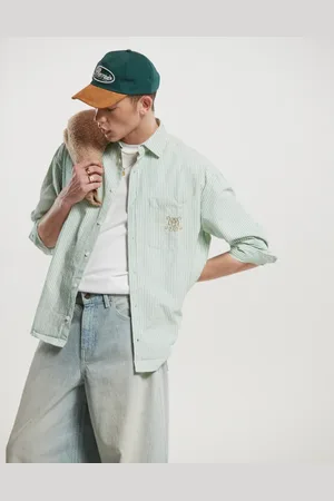ASOS – Kastiges Oversize-Hemd im 90er-Stil mit grünen Streifen und Stickerei auf der Brust