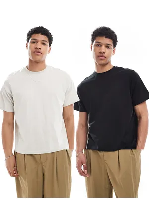 Pull&Bear – 2er-Pack T-Shirts in Schwarz und Beige