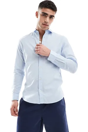 JACK & JONES – Hemd aus Leinenmix in Hellblau