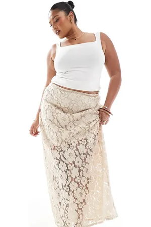 4th & Reckless – Maxirock aus floraler Spitze in Beige mit transparentem Saum