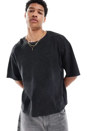 Pull&Bear – STWD – Oversize-T-Shirt in verwaschenem mit Waffelstruktur