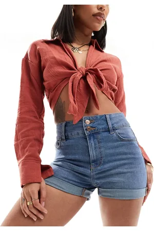 New Look – Jeansshorts in Blau mit hohem Bund